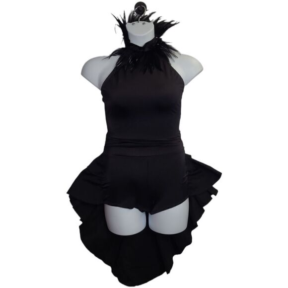 KELLE birds of prey black swan feather ruffle bustle‎ jazz lyrical tap costume S - Picture 1 of 9